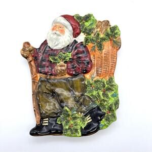 Susan Winget Woodland Home Collection 3-D Candy Dish Lumberjack Santa Claus
